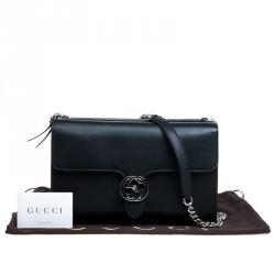 Pre Owned حقيبة كتف غوتشي GG متشابك متوسطة جلد سوداء