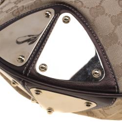 Pre Owned Gucci Beige GG Canvas Large Fur Tassel Indy Hobo