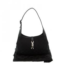 Pre Owned حقيبة غوتشي جاكي صغيرة جلد وكانفاس GG سوداء