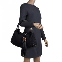 Pre Owned Gucci Black GG Canvas Medium Babouska Indy Top Handle Bag