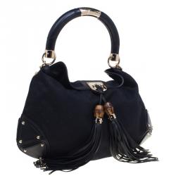 Pre Owned Gucci Black GG Canvas Medium Babouska Indy Top Handle Bag