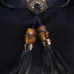 Pre Owned Gucci Black GG Canvas Medium Babouska Indy Top Handle Bag