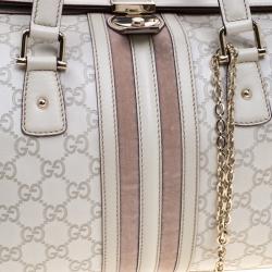 Pre Owned Gucci Off White Guccissima Leather Large Web Treasure Boston Bag