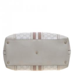 Pre Owned Gucci Off White Guccissima Leather Large Web Treasure Boston Bag