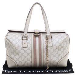 Pre Owned Gucci Off White Guccissima Leather Large Web Treasure Boston Bag