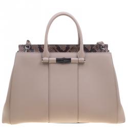 Pre Owned Gucci Beige Leather and Python Lady Bamboo Top Handle Bag