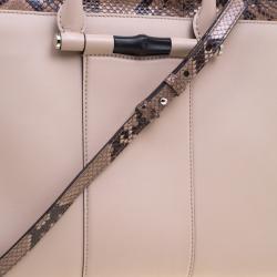 Pre Owned Gucci Beige Leather and Python Lady Bamboo Top Handle Bag
