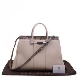 Pre Owned Gucci Beige Leather and Python Lady Bamboo Top Handle Bag