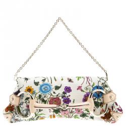 Pre Owned حقيبة كلاتش غوتشي سلسلة هورسبيت كانفاس طباعة زهور متعددة الألوان