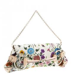 Pre Owned حقيبة كلاتش غوتشي سلسلة هورسبيت كانفاس طباعة زهور متعددة الألوان