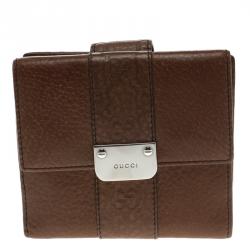 Gucci Brown Leather Guccissima Details Compact Wallet