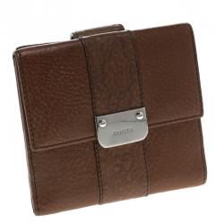 Gucci Brown Leather Guccissima Details Compact Wallet