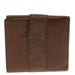 Gucci Brown Leather Guccissima Details Compact Wallet