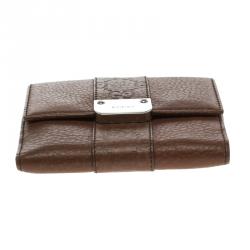 Gucci Brown Leather Guccissima Details Compact Wallet