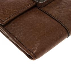 Gucci Brown Leather Guccissima Details Compact Wallet