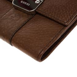 Gucci Brown Leather Guccissima Details Compact Wallet