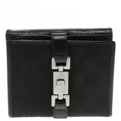 Gucci Black GG Canvas and Leather Compact Wallet
