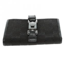 Gucci Black GG Canvas and Leather Compact Wallet