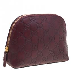 Pre Owned Gucci Burgundy Guccissima Leather Cosmetics Pouch