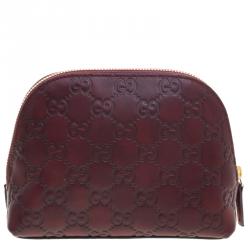 Pre Owned Gucci Burgundy Guccissima Leather Cosmetics Pouch