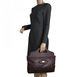 Pre Owned حقيبة يد غوتشي بانش متوسطة جلد غوتشيسيما بنية ماهوجاني