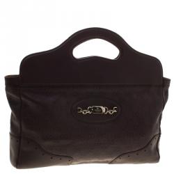 Pre Owned حقيبة يد غوتشي بانش متوسطة جلد غوتشيسيما بنية ماهوجاني