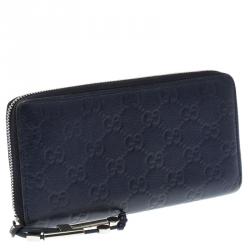 Gucci Navy Blue Guccissima Leather Zip Around Wallet
