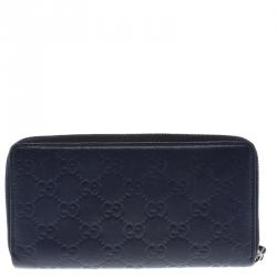 Gucci Navy Blue Guccissima Leather Zip Around Wallet