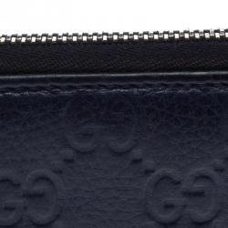 Gucci Navy Blue Guccissima Leather Zip Around Wallet