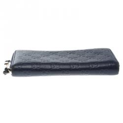 Gucci Navy Blue Guccissima Leather Zip Around Wallet