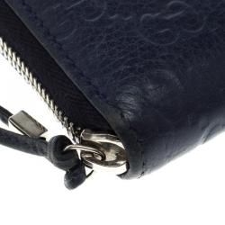 Gucci Navy Blue Guccissima Leather Zip Around Wallet