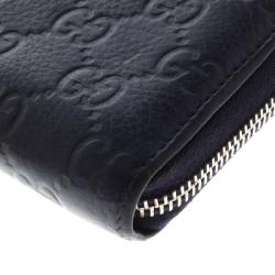 Gucci Navy Blue Guccissima Leather Zip Around Wallet
