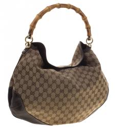 Pre Owned Gucci Beige/Brown GG Canvas Bamboo Hobo