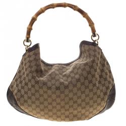 Pre Owned Gucci Beige/Brown GG Canvas Bamboo Hobo