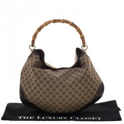Pre Owned Gucci Beige/Brown GG Canvas Bamboo Hobo