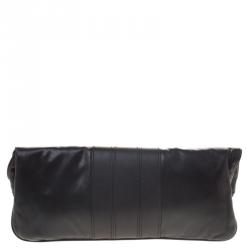 Gucci Black Leather Lucy Bamboo Detail Tassel Fold Over Clutch