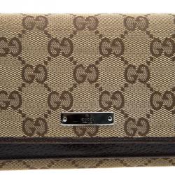 Gucci Beige GG Canvas Bi Fold Long Wallet