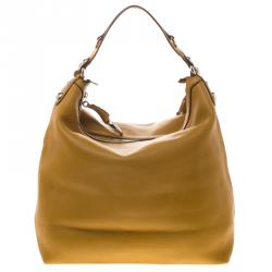 Pre Owned حقيبة غوتشي ايكون بيت كبيرة جلد صفراء