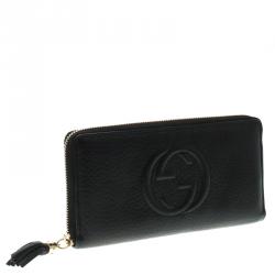 Pre Owned محفظة غوتشي سحاب ملتف سوهو جلد سوداء