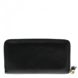 Pre Owned محفظة غوتشي سحاب ملتف سوهو جلد سوداء