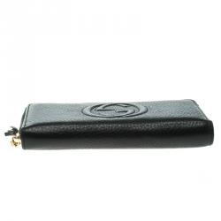 Pre Owned محفظة غوتشي سحاب ملتف سوهو جلد سوداء