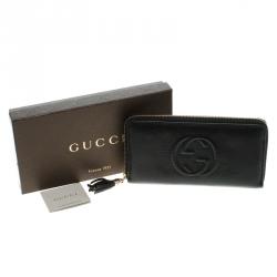 Pre Owned محفظة غوتشي سحاب ملتف سوهو جلد سوداء