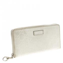 Gucci Off White Guccissima Leather  Icon Bit Zip Around Wallet