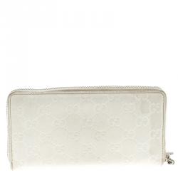 Gucci Off White Guccissima Leather  Icon Bit Zip Around Wallet