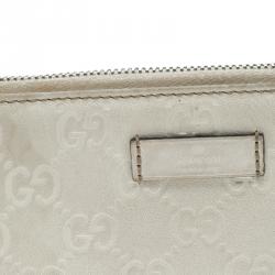 Gucci Off White Guccissima Leather  Icon Bit Zip Around Wallet