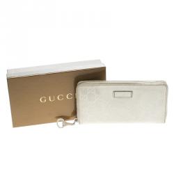 Gucci Off White Guccissima Leather  Icon Bit Zip Around Wallet