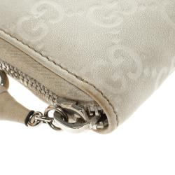 Gucci Off White Guccissima Leather  Icon Bit Zip Around Wallet