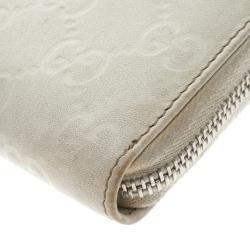 Gucci Off White Guccissima Leather  Icon Bit Zip Around Wallet