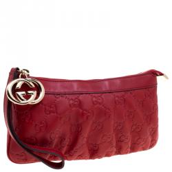 Gucci Red Guccissima Leather Interlocking G Wristlet Pouch
