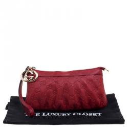 Gucci Red Guccissima Leather Interlocking G Wristlet Pouch